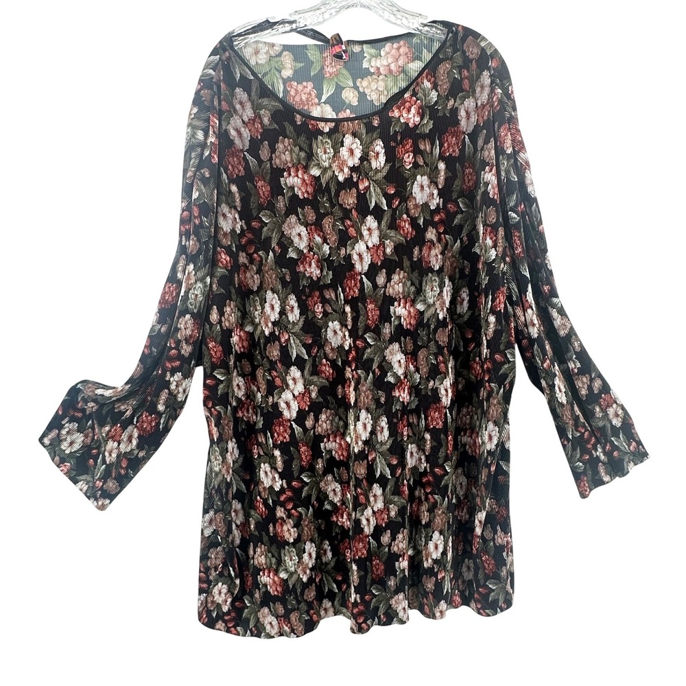 Vintage Diana Marco Floral Pleated Long Sleeve Blouse Size 18/20 USA Feminine
